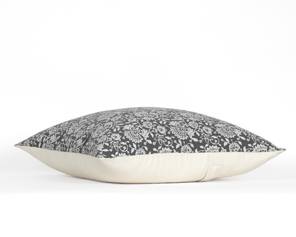 Lille in Graphite, Floral Print Cotton Pillow Cover
