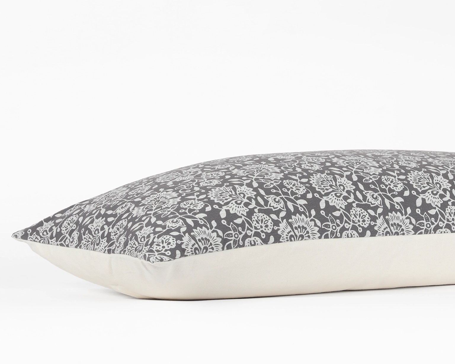 Lille in Graphite, Floral Print Cotton Pillow Cover