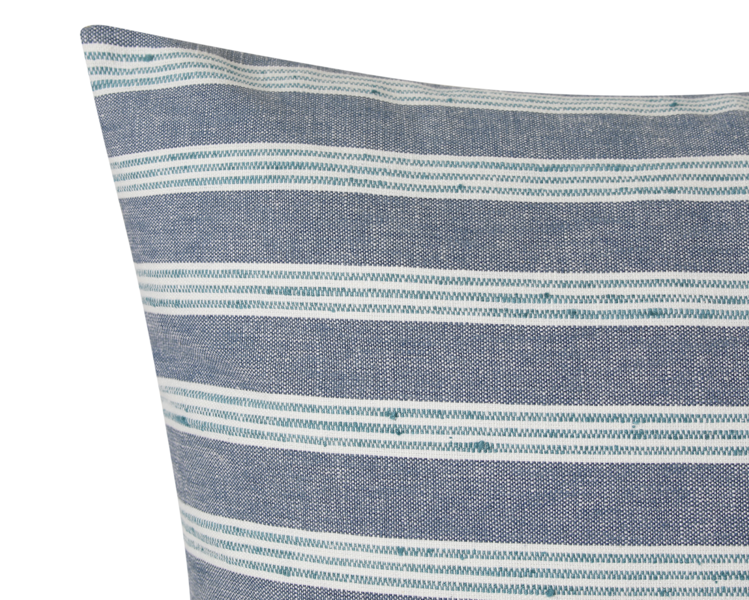 Close-up of the chambray and teal stripe weave, showing the slubby texture