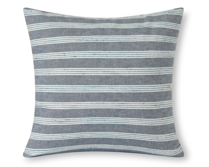 Chambray and teal striped pillow cover, front view