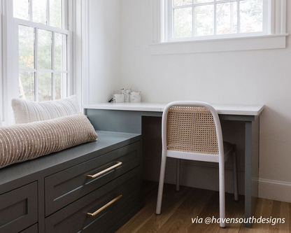 Monterey, Natural long lumbar pillow cover styled on a window seat in a home office nook. Photo via @havensouthdesigns.