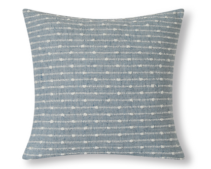Chambray and ivory striped pillow cover, shown on a white background