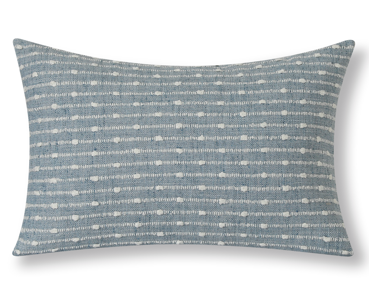 Chambray and ivory striped lumbar pillow cover, front view