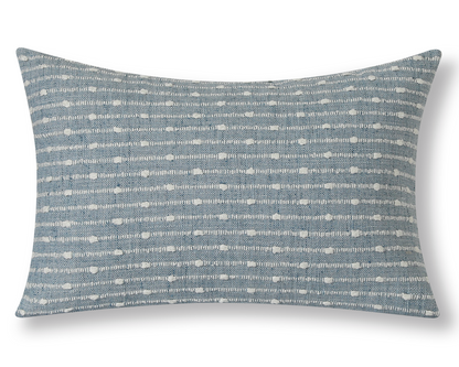 Chambray and ivory striped lumbar pillow cover, front view