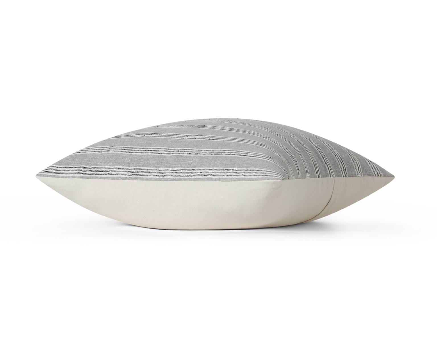Slate and charcoal striped pillow cover, side profile view