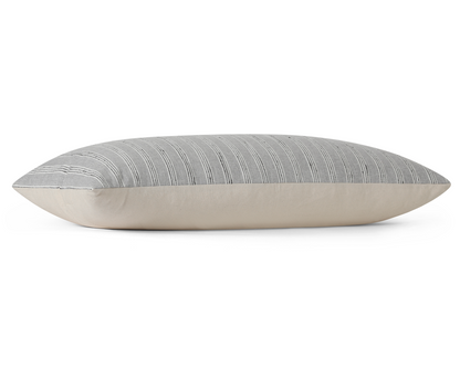 Slate and charcoal striped long lumbar pillow cover, side profile view