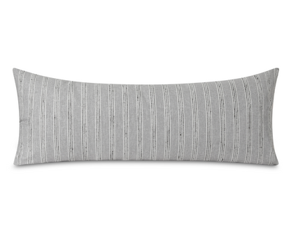Slate and charcoal striped long lumbar pillow cover, front view