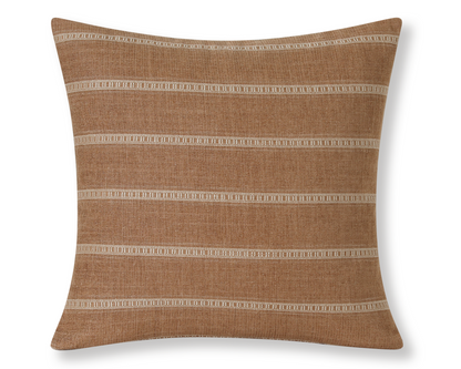 Taos in Saddle square pillow cover, warm saddle brown with cream ladder stripes