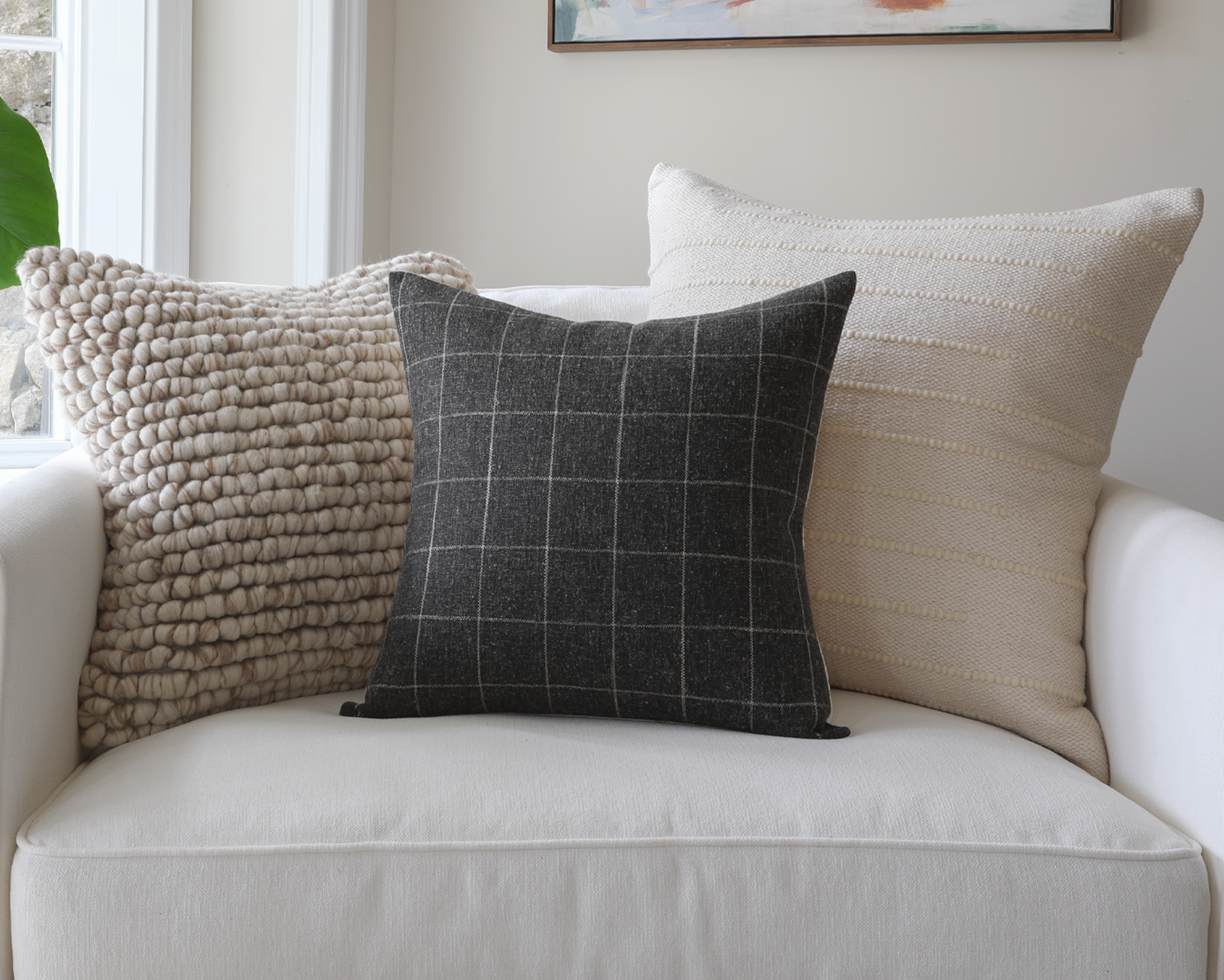 Townsend, Charcoal Windowpane Pillow Cover