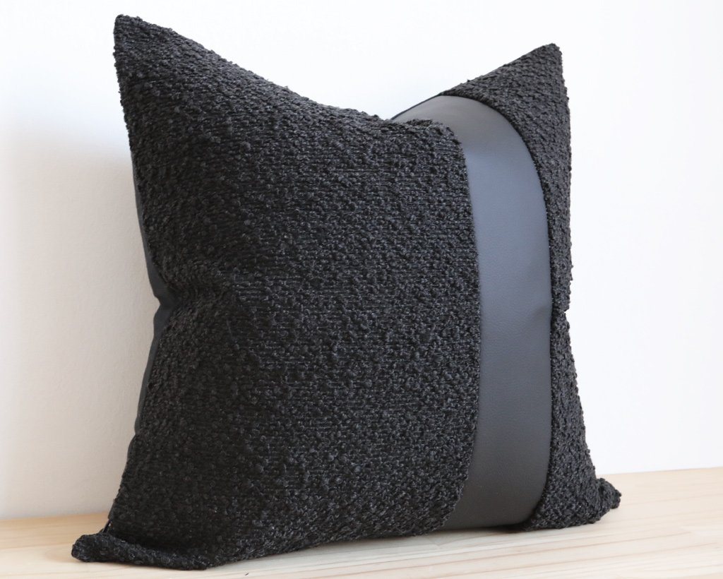 Caruso, All Black, Boucle Decorative Pillows Stitched By Grace 
