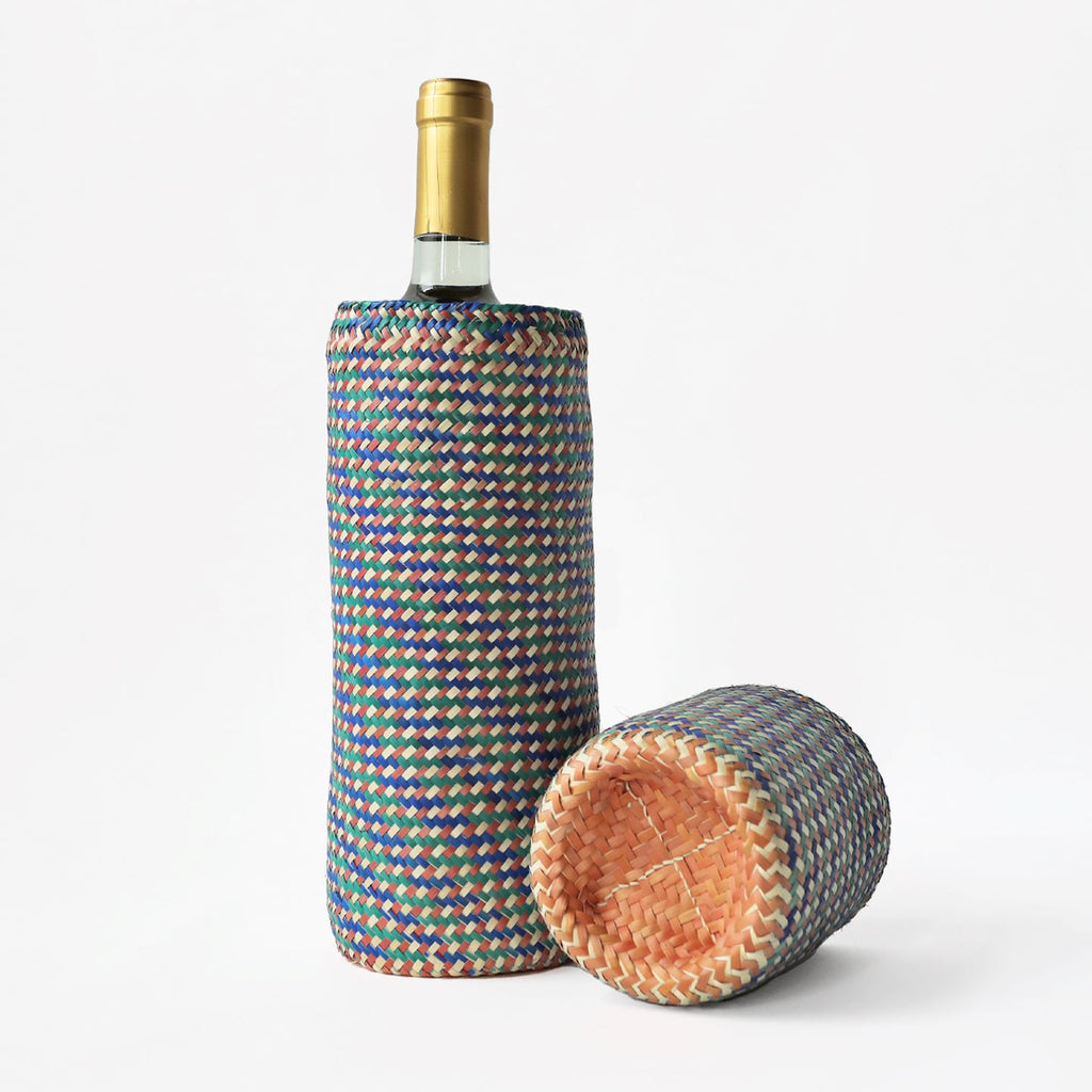 Palm Leaf Bottle Cover, Multi Color Decor Coterie Brooklyn 