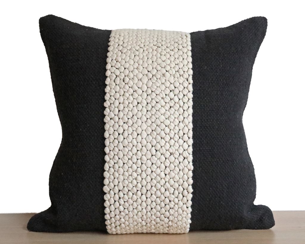 Boho Handwoven Black and Cream Pillow Cover 20X20