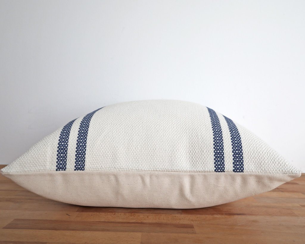 Lehigh, Bone with Indigo Stripe Decorative Pillows Stitched By Grace 
