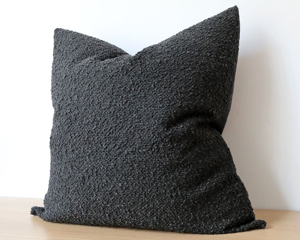 Natura, Black Boucle Decorative Pillows Stitched By Grace 