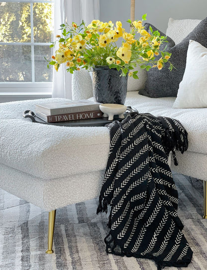 Block Printed Throw Blanket, Black Throw Blankets Coterie Brooklyn 