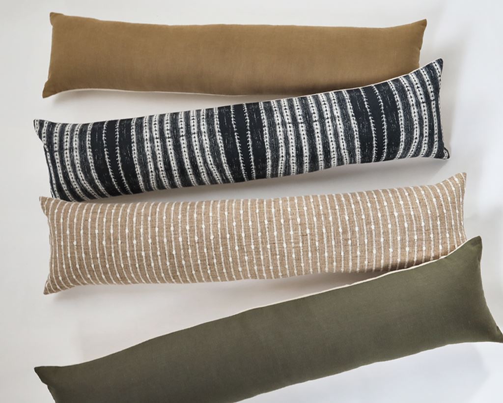 Ochre Linen, Extra Long Lumbar Decorative Pillows Stitched By Grace 