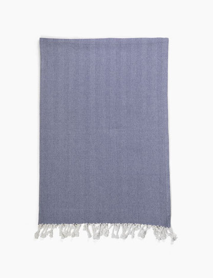 Herringbone Throw Blanket, Indigo and Ivory, Valhalla Throw Blankets Burel Factory for Coterie 